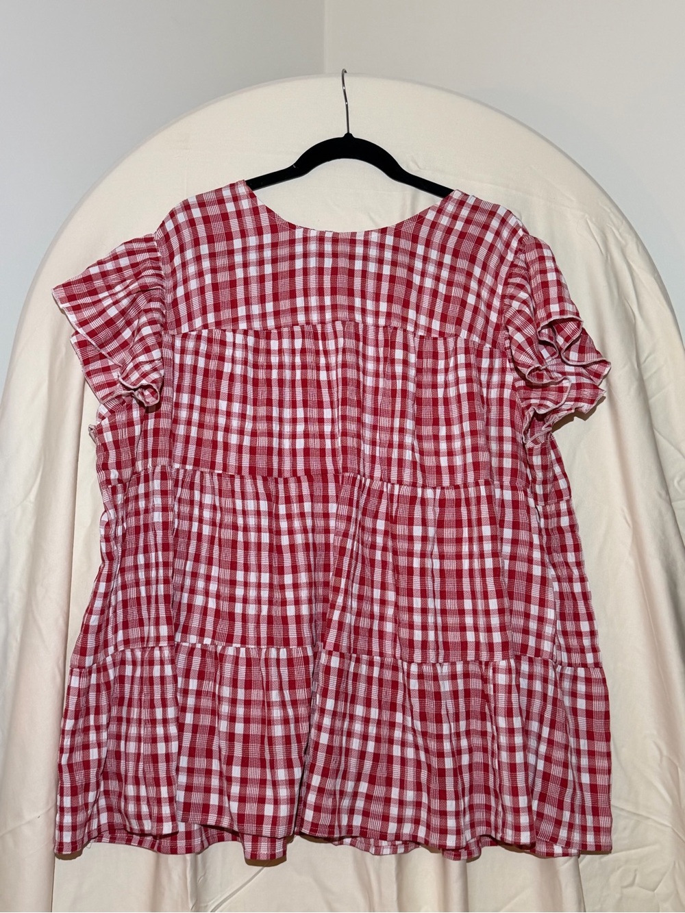 BloomChic Red and White Gingham Ruffle Sleeve Top - Picture 3 of 4